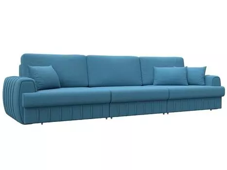 Диван прямой Лига-057 НПБ Лонг Рогожка Амур 10 голубой