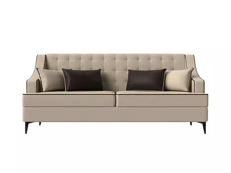 Диван прямой Марк экокожа бежевый кант коричневый