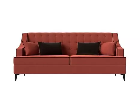 Диван прямой Марк микровельвет коралловый кант коричневый