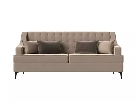 Диван прямой Марк велюр бежевый кант коричневый