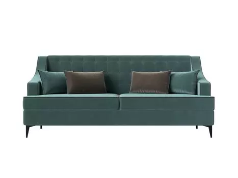Диван прямой Марк велюр бирюзовый кант коричневый