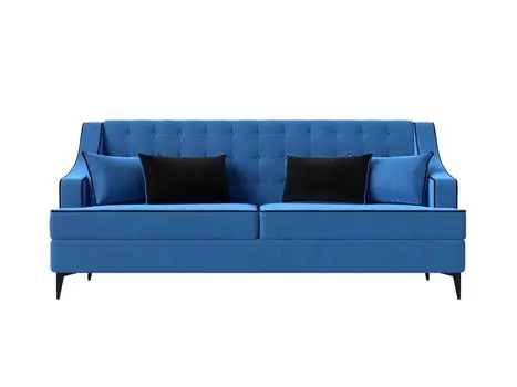 Диван прямой Марк велюр голубой кант черный