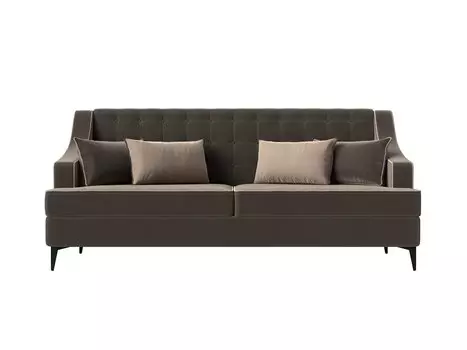 Диван прямой Марк велюр коричневы кант бежевый