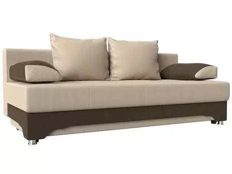 Диван прямой Ник-2 Экокожа/Рогожка Бежевый/Коричневый