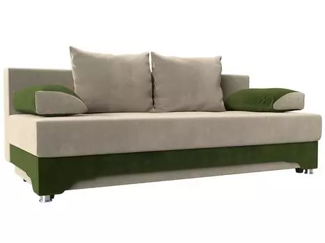 Диван прямой Ник-2 Микровельвет Бежевый/Зелёный