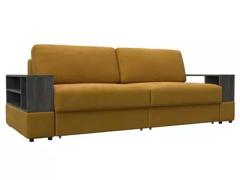 Диван прямой с 2 полками Лига-055 НПБ Велюр BRUT 10 желтый