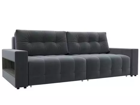 Диван прямой с полками Лига-053 НПБ Велюр SEVEN 17 серый