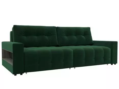 Диван прямой с полками Лига-053 НПБ Велюр SEVEN 626 зеленый
