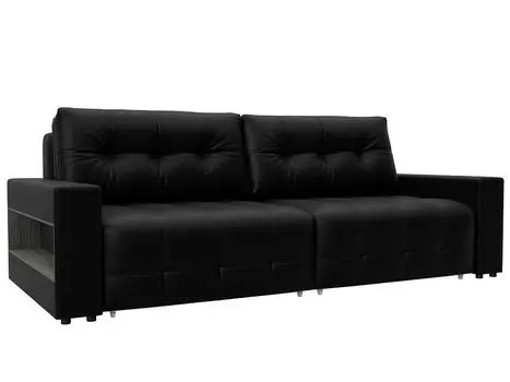 Диван прямой с полками Лига-053 НПБ Экокожа GRIFON 18 черный