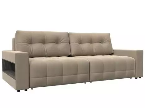 Диван прямой с полками Лига-053 НПБ Велюр SEVEN 729 бежевый