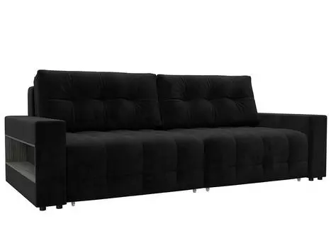 Диван прямой с полками Лига-053 НПБ Велюр SEVEN 35 черный