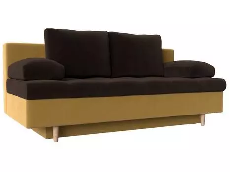 Диван прямой Спенсер Микровельвет Коричневый/Жёлтый