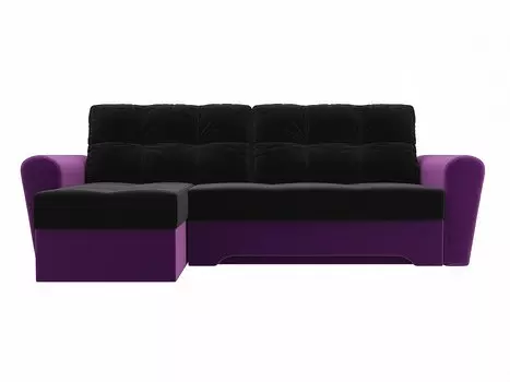 Диван угловой Амстердам левый Микровельвет Чёрный Фиолетовый