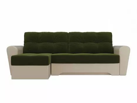 Диван угловой Амстердам левый Микровельвет Зеленый Бежевый