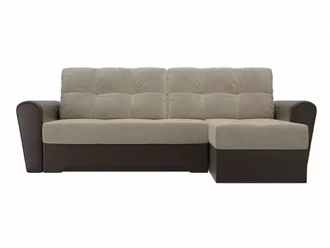 Диван угловой Амстердам правый Микровельвет Бежевый Экокожа Коричневый