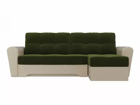 Диван угловой Амстердам правый Микровельвет Зеленый Бежевый