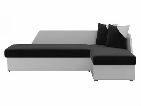 Диван угловой Андора правый Микровельвет Черный Экокожа Белый