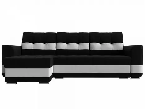 Диван угловой Честер левый Велюр Черный Белый