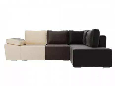 Диван угловой Хьюго правый Экокожа Бежевый Коричневый Черный