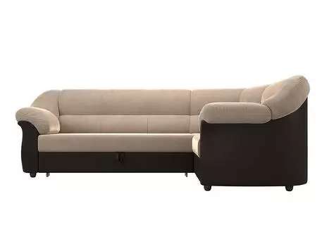 Диван угловой Карнелла правый Велюр Бежевый Экокожа Коричневый