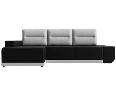 Диван угловой левый Чикаго экокожа черный подушки белый