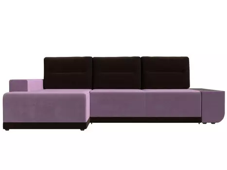 Диван угловой левый Чикаго микровельвет сереневый подушки коричневый