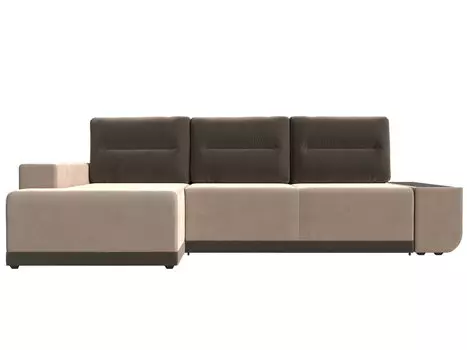 Диван угловой левый Чикаго велюр бежевый подушки коричневый