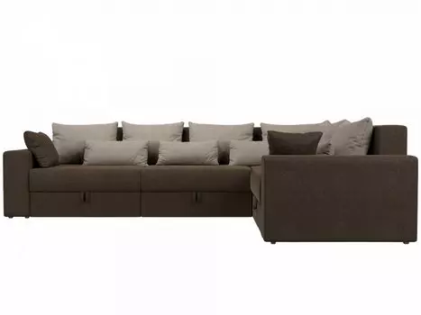 Диван угловой Мэдисон Long правый Рогожка Коричневый бежевыми подушками