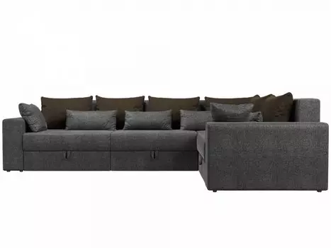 Диван угловой Мэдисон Long правый Рогожка Серый с коричневыми и серыми подушками