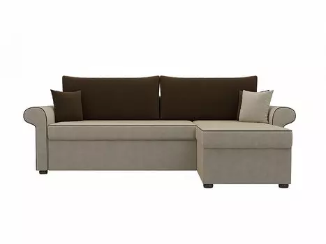 Диван угловой Милфорд правый Микровельвет Бежевый Коричневый
