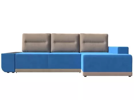 Диван угловой правый Чикаго велюр голубой подушки подушки бежевый