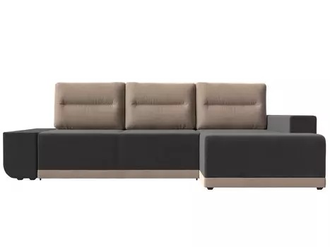 Диван угловой правый Чикаго велюр серый подушки бежевый