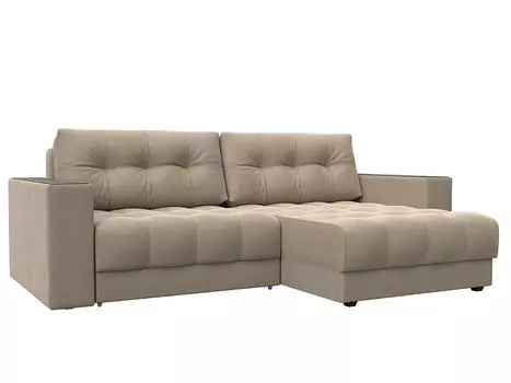 Диван угловой с декором Лига-049 НПБ Велюр SEVEN 729 бежевый