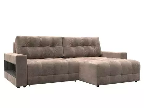 Диван угловой с полками Лига-053 НПБ Велюр TOWER 05 бежевый