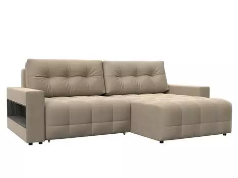 Диван угловой с полками Лига-053 НПБ Велюр SEVEN 729 бежевый