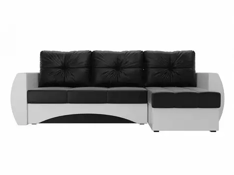 Диван угловой Сатурн правый Экокожа Черный Белый