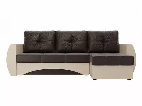 Диван угловой Сатурн правый Экокожа Коричневый Бежевый