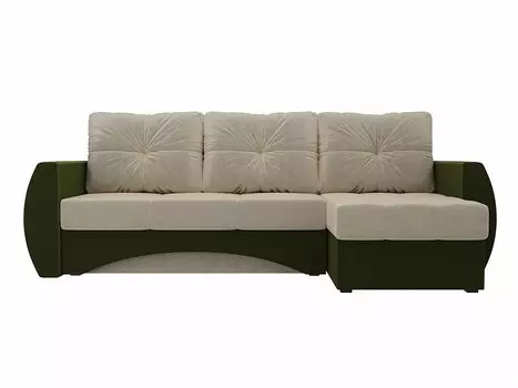 Диван угловой Сатурн правый Микровельвет Бежевый Зеленый