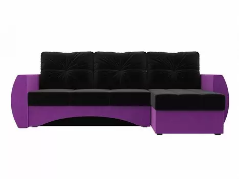 Диван угловой Сатурн правый Микровельвет Черный Фиолетовый