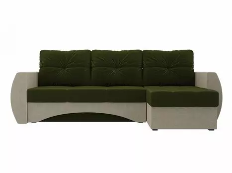Диван угловой Сатурн правый Микровельвет Зеленый Бежевый