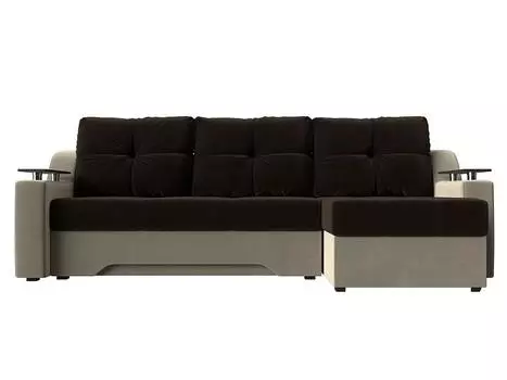 Диван угловой Сенатор правый Микровельвет Коричневый Бежевый