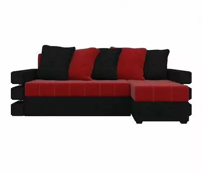 Диван угловой Венеция правый Микровельвет Красный Черный