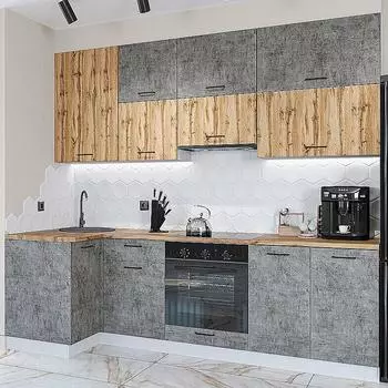 Кухня угловая Флэт-04 Wotan Oak 2S/Temple Stone 2S/Белый 2340*1000/2500*600