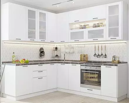 Кухня угловая Флэт Плюс-02 White In 2S/Белый 2340*1700/2400*600