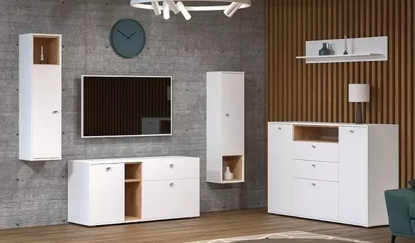 Гостиная Бэль-02 Белый премиум / Дуб Золотой