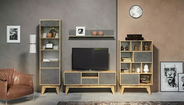 Гостиная Хелен 2 Дуб Вотан/Бетон чикаго Бетон чикаго 2580*1850*400