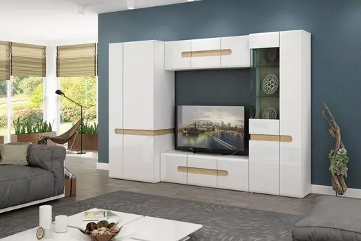 Гостиная Катания Белый глянец/Дуб Небраска