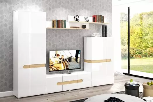 Гостиная Катания Белый глянец/Дуб Небраска