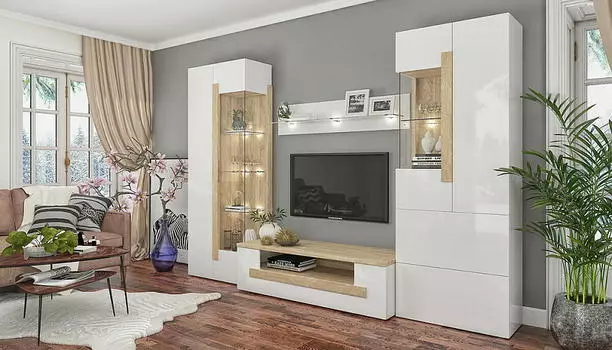 Гостиная Куба 2 Дуб Сонома Белый Глянец