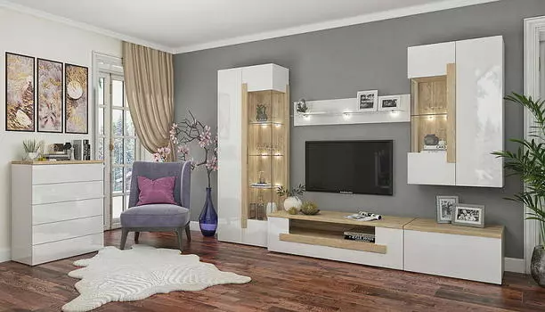 Гостиная Куба 3 Дуб Сонома Белый Глянец